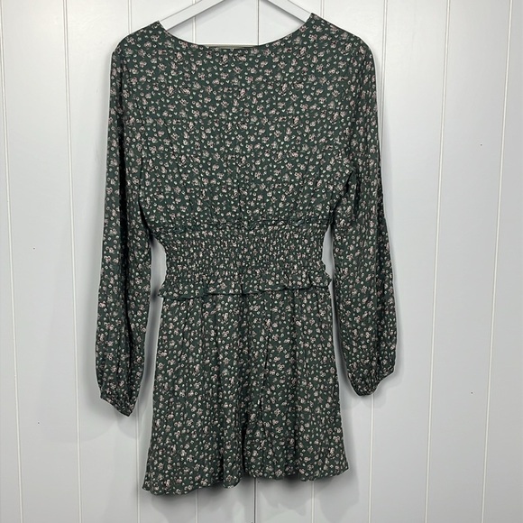 Peach Love Womens Dress M Olive Green Pink Floral Print Smock Waist Pullover EUC - Picture 11 of 15